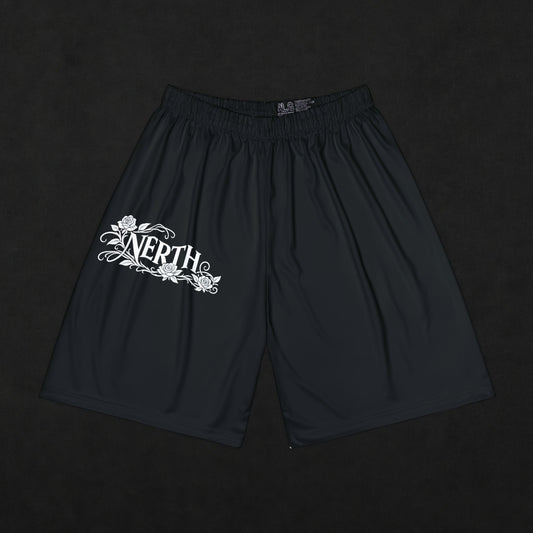 Nerth Floral Logo Men's Athletic Shorts — Black Performance Gym Shorts