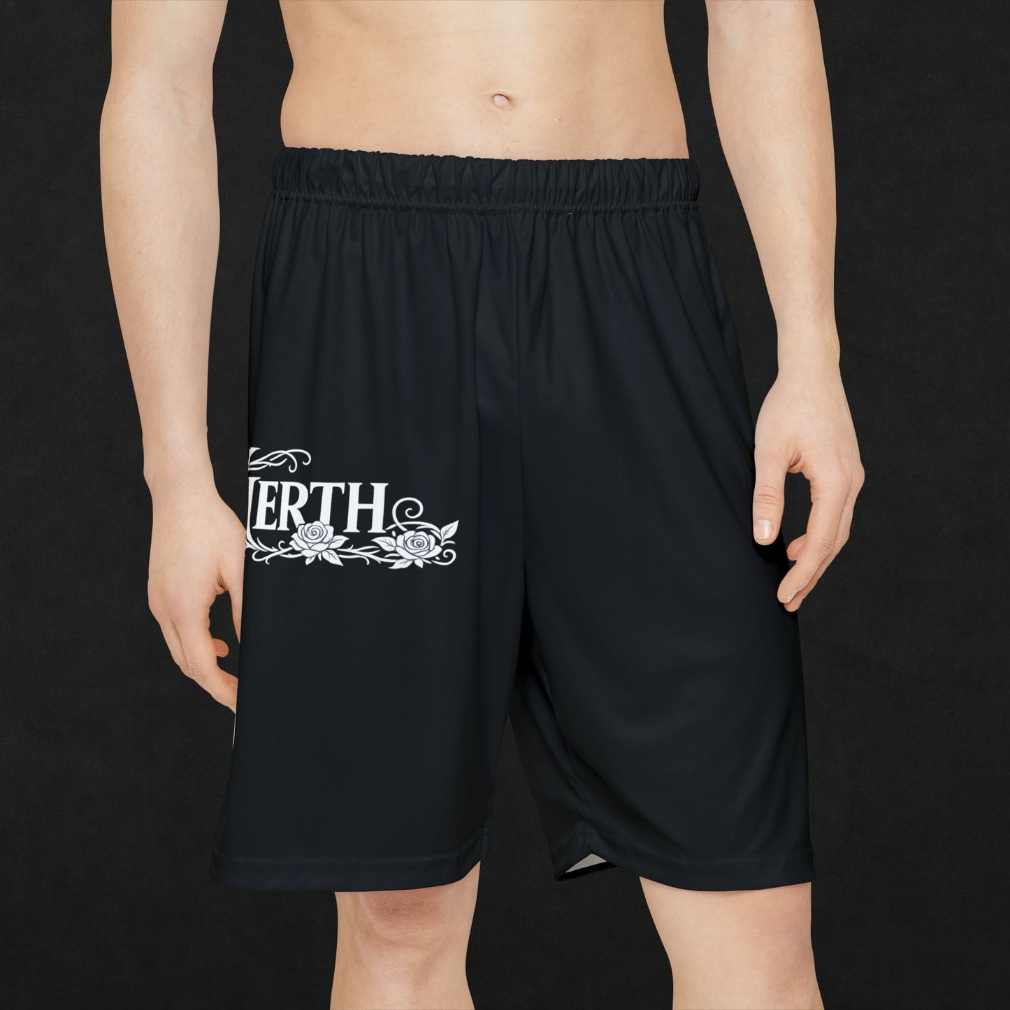Nerth Floral Logo Men's Athletic Shorts — Black Performance Gym Shorts
